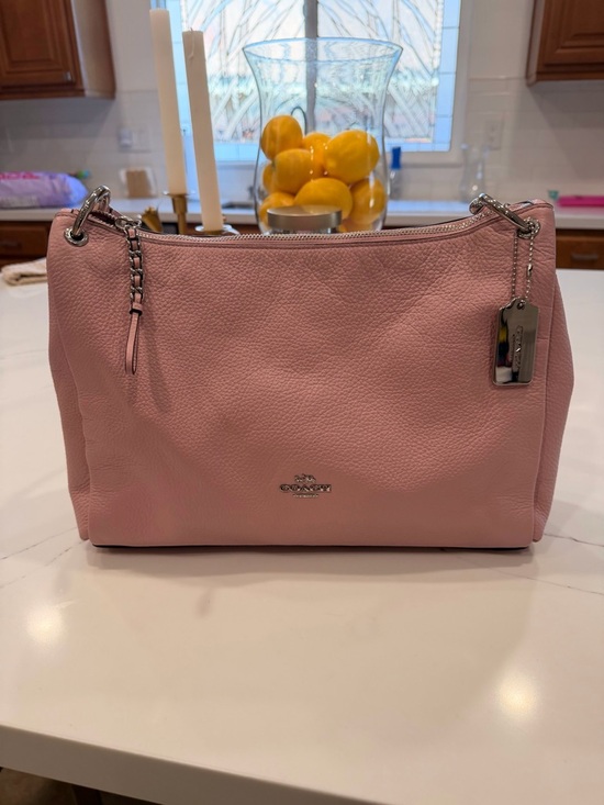 Coach Handbags - Coach Pink Pebbled Leather Shoulder Bag with Chain-Detail Strap